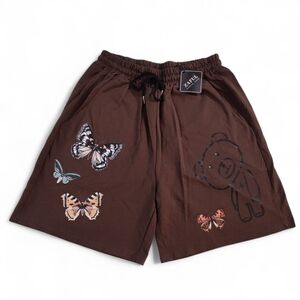 🆕️ Zaful Brown Shorts- butterfly/bear print graphics - mens medium